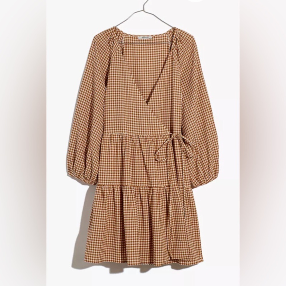 Madewell Gingham Puff-Sleeve Wrap Dress